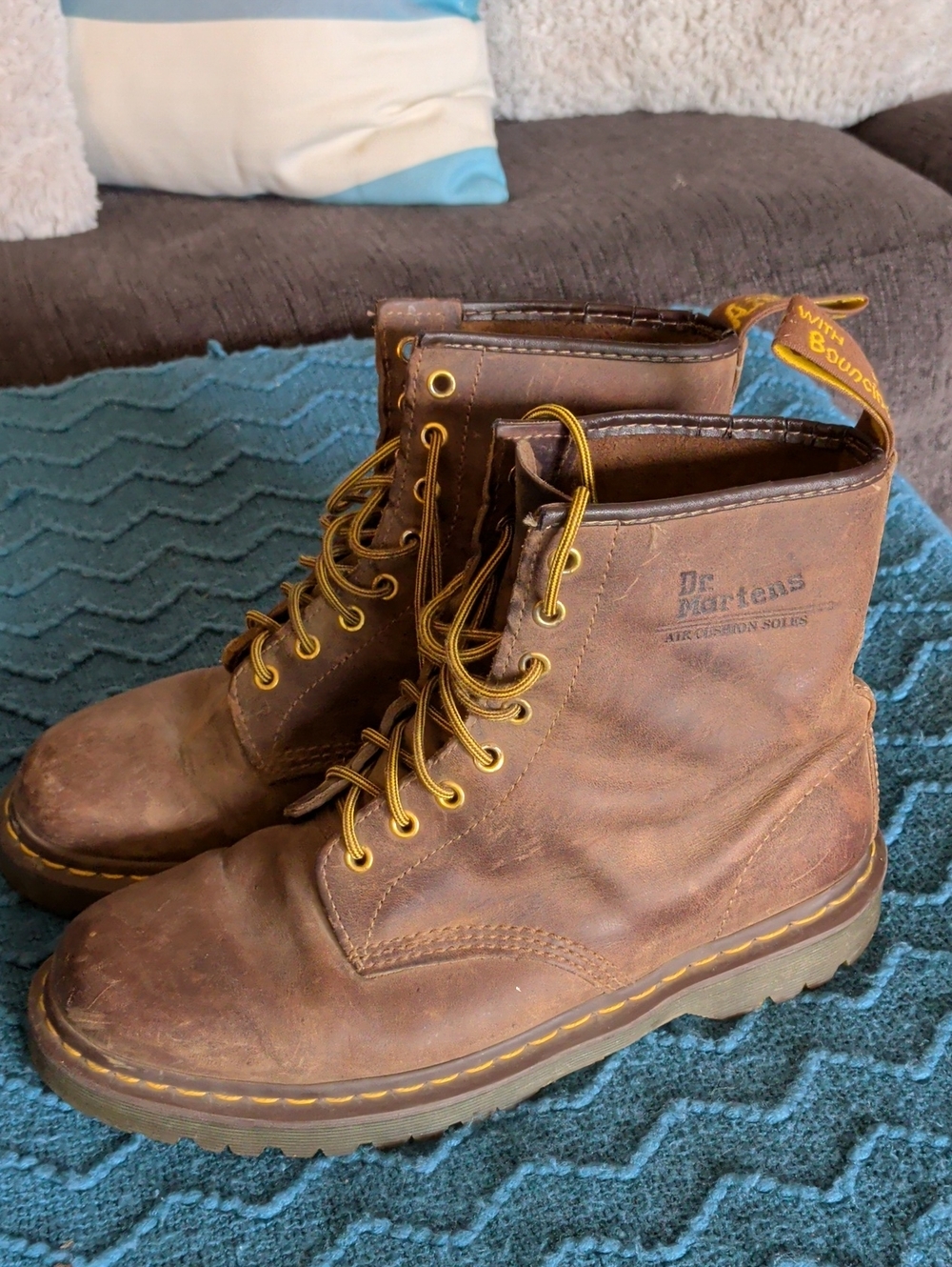 Dr. Martens Brown Leather Lace-Up Work Boots with Yellow Stitching